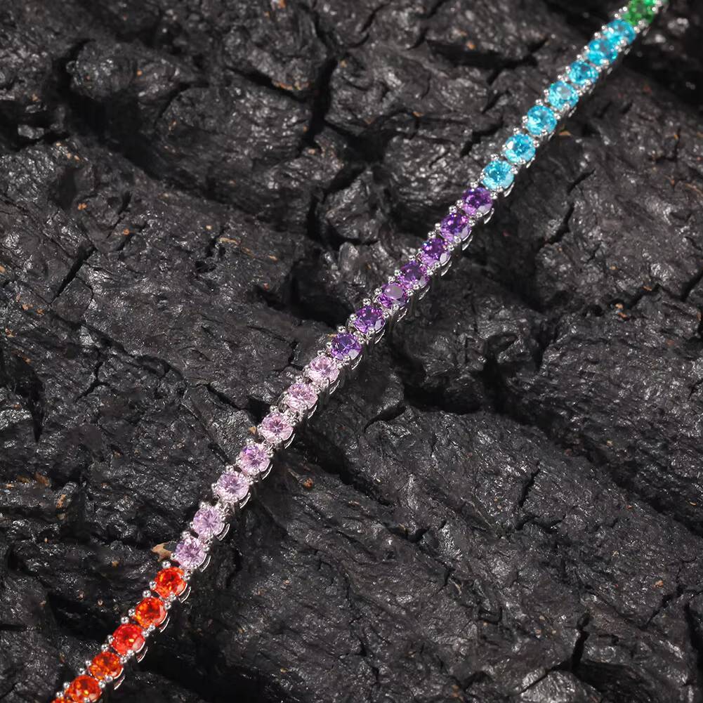 New design Moissanite tennis chain hip hop jewelry S925 silver bracelet inlaid with colorful 3A VVS Moissanite ball chain unisex jewelry