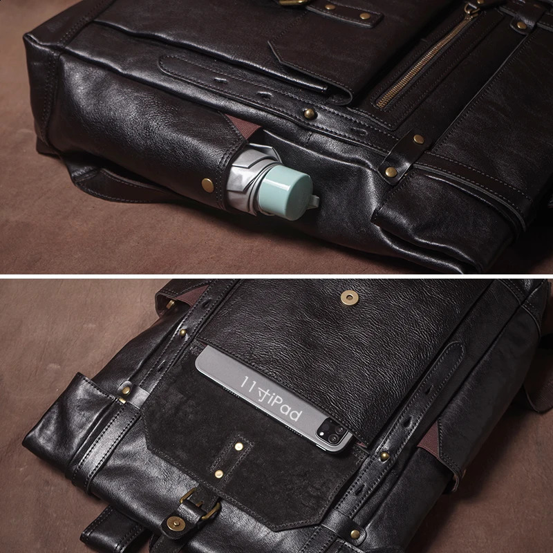 GURO High Quality Genuine Leather Backpack Men Weekend Retro Travel Bag Top Cowhide y Laptop Outdoor Tactical Backpacks y260611 - view 7