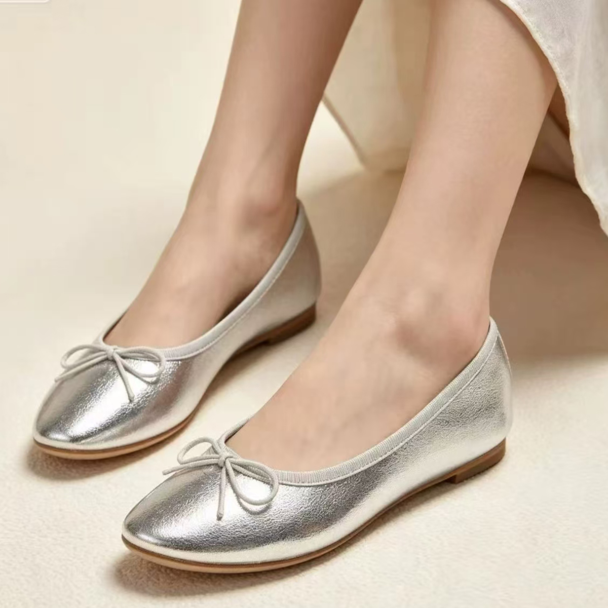 Women's Ballet Flats 2026 All Seasons Retro French Fairy Bow Patent Leather Soft Sole Round Toe Low Mouth Shoes - view 8