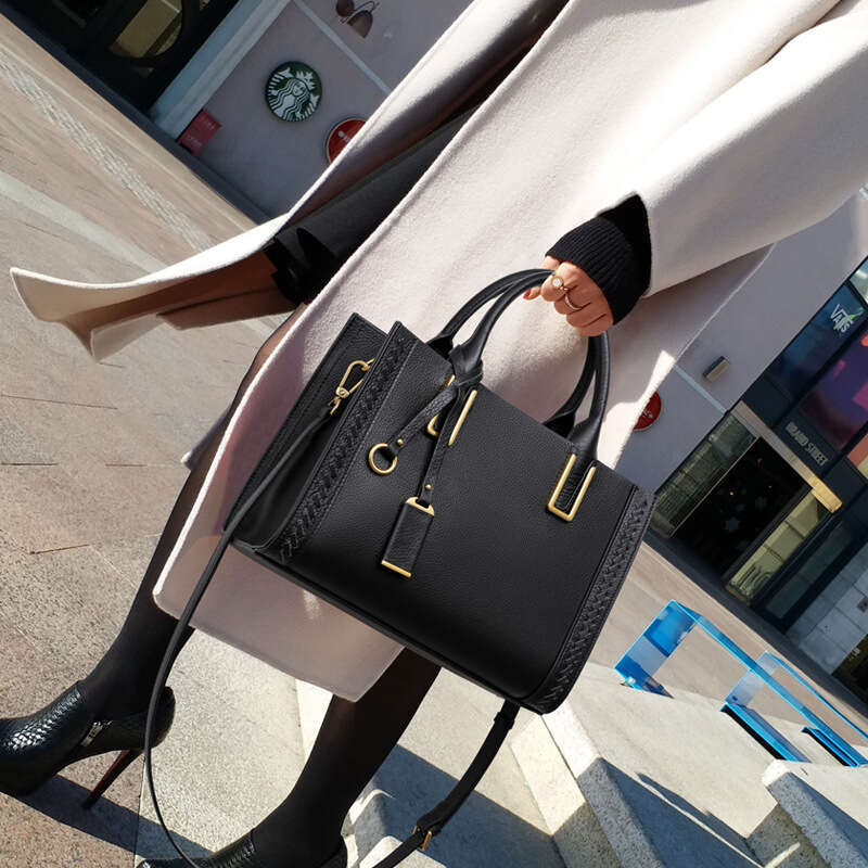 Women Genuine Leather Shoulder And Crossbody Handbag High End Trendy Large Capacity Black For Commuting SENYY