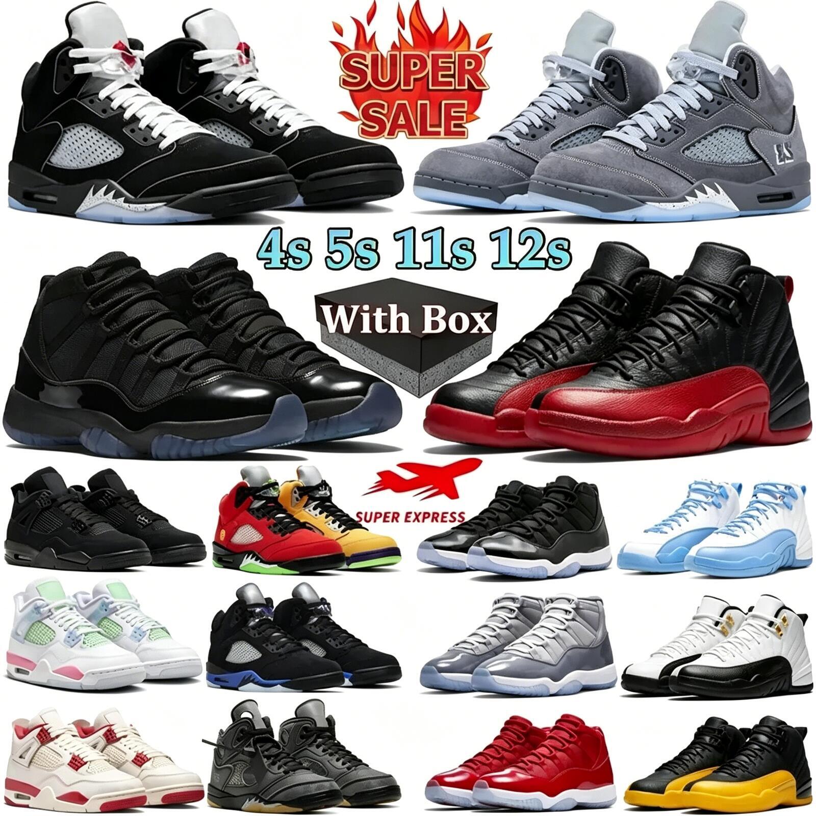 With Box 5 Basketball Shoes 4s 5s 11s 12s Unc Top Mens Womens Fire Red Metallic Reimagined Black Cat 4 SP Infrared Retro Carmine White Cement Grey Pink Trainers