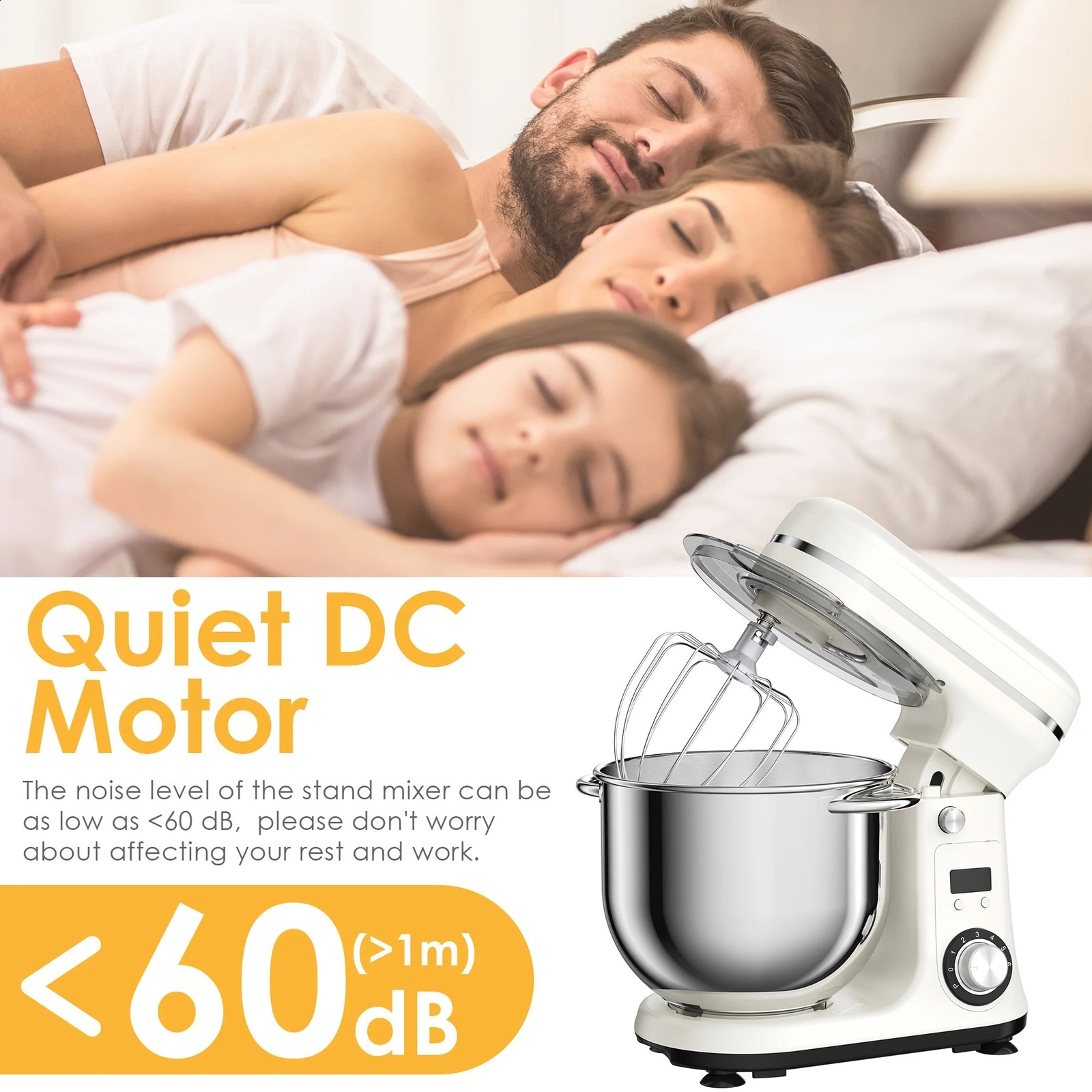 BioloMix Kitchen Food Stand Mixer Blender Quiet Motor Cream Egg Whisk Whip Dough Kneader 6Speed 1200 W 6 L DC w260605 - view 4