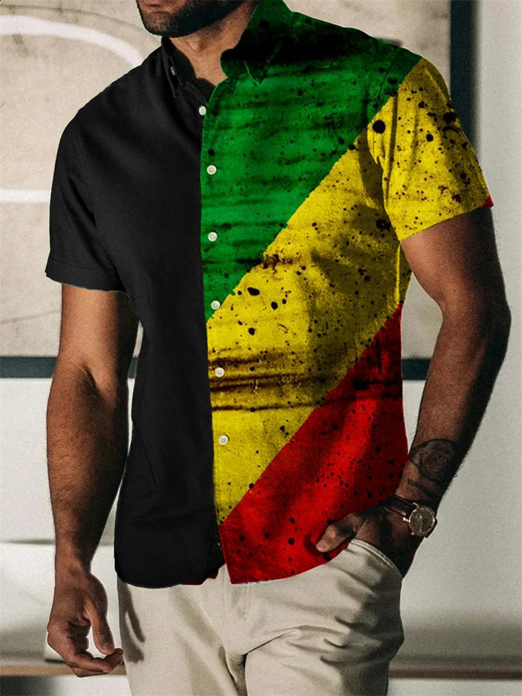 Summer Vintage Mens Hawaiian Shirt Short Sleeve Stripe Printed Shirts For Men Single Button Beach Tee Shirt Men Clothing260605 - view 4
