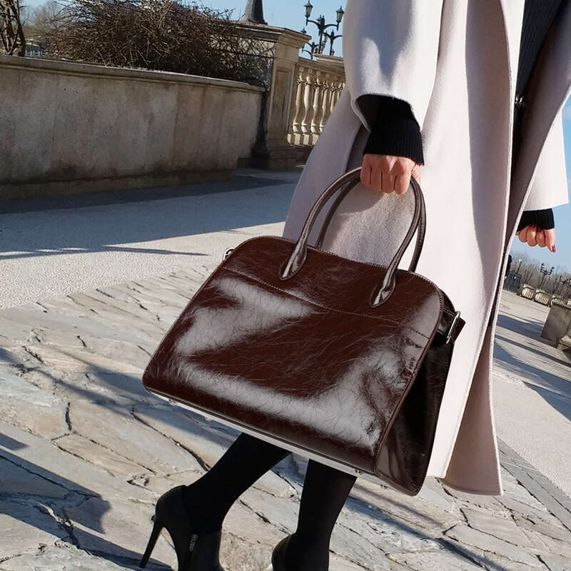 Women Genuine Leather Tote Bag Large Capacity Handbag Simple Design For Commuting Everyday Use SENYY