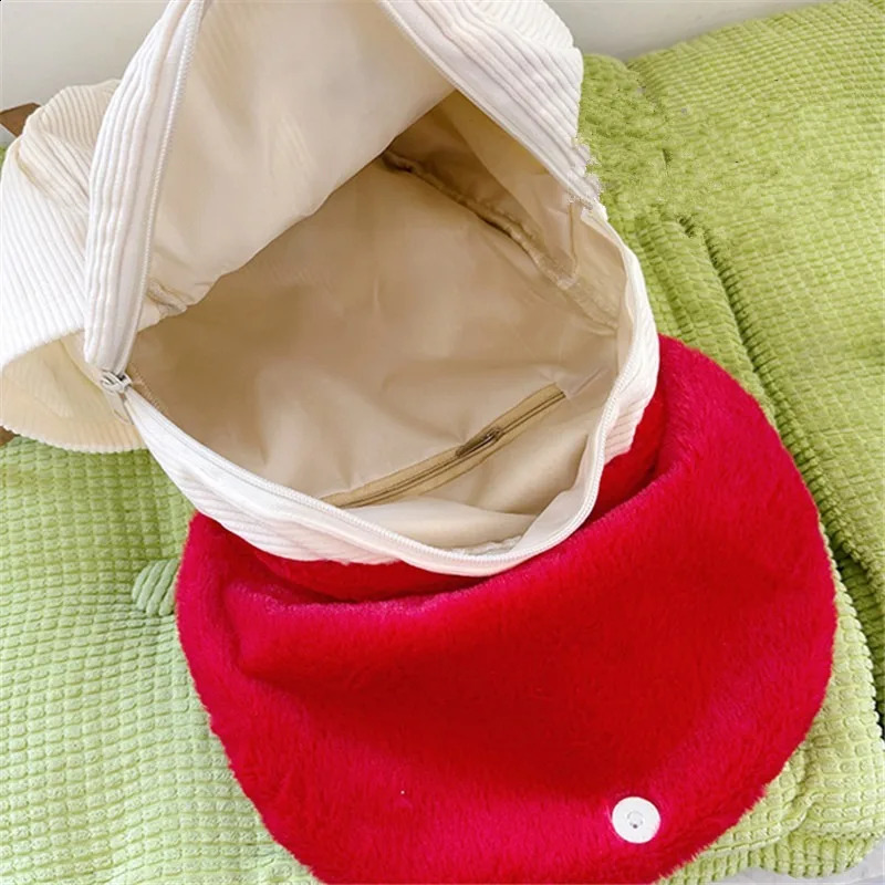 Womens Kawaii Plush Mushroom Backpack Cute Tote Bag with Adjustable Straps Zipper Clre Corduroy RedWhite Student Backpacks y260615 - view 7