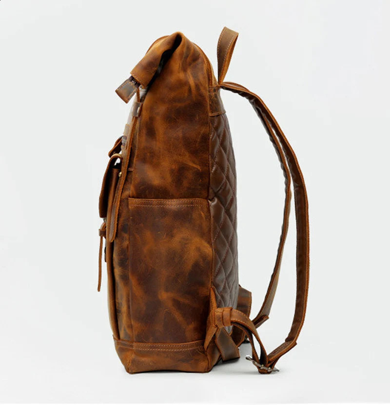 Retro Genuine Leather Mens Backpack Large Hiking Bagpack Bag Crazy Horse Travel Male Rucksack 156Laptop y260611 - view 5