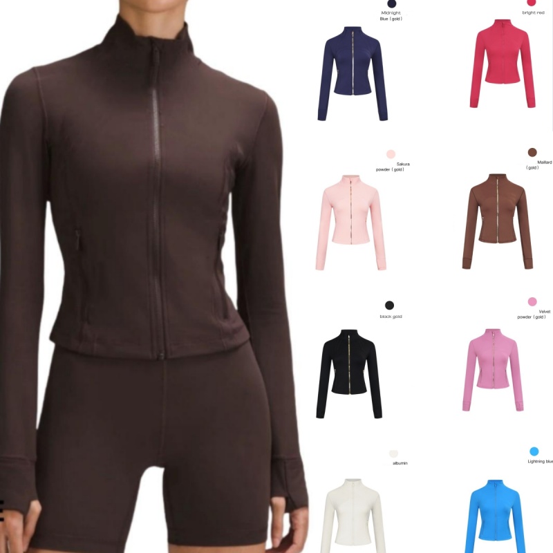 Cropped Stand Collar Jacket Women Gold Zipper High Stretch Slim Fit Yoga Gym Outerwear Yoga Cropped Jacket Tailored style Outfit Zip up Activewea