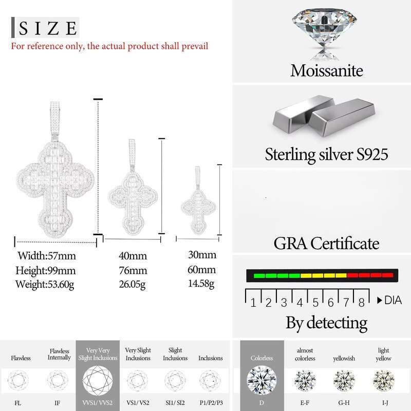 Drop Shipping Hip Hop Men Gift Jewelry 925 Sterling Silver Baguette Moissanite Diamond Religions Iris Cross Pendant