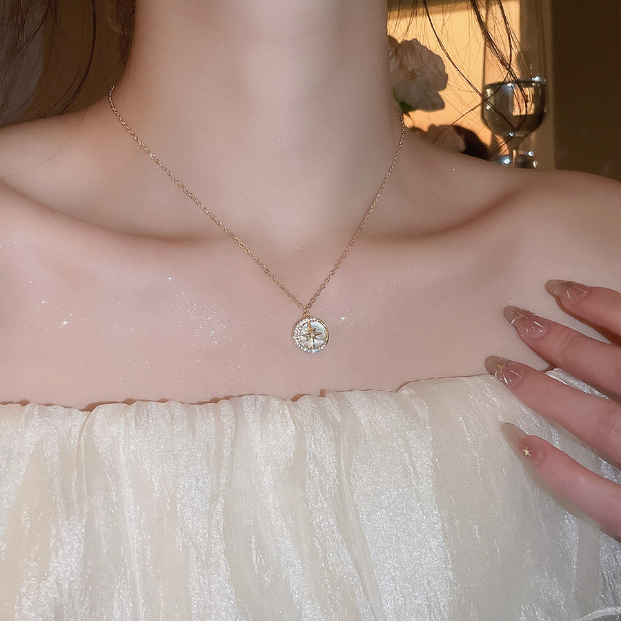 hexagram necklace, simple round resin pendant, women's choker collarbone chain, gift for best friend - view 5