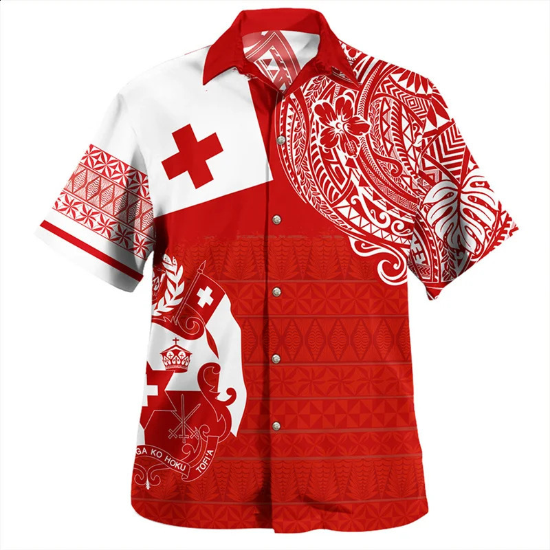 Summer Vintage 3D Polynesian Tonga Flag Emblem Printing Shirts Tonga Coat Of Arm Rubgy Graphic Short Shirts Men Fashion Tops260605BJ - view 3