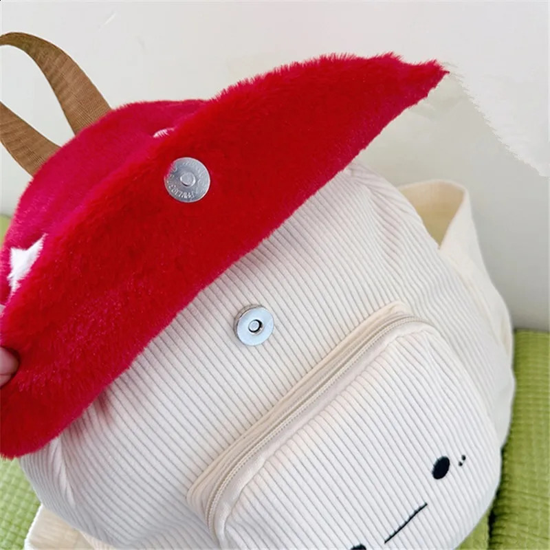 Womens Kawaii Plush Mushroom Backpack Cute Tote Bag with Adjustable Straps Zipper Clre Corduroy RedWhite Student Backpacks y260615 - view 6