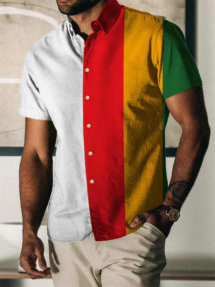 Summer Vintage Mens Hawaiian Shirt Short Sleeve Stripe Printed Shirts For Men Single Button Beach Tee Shirt Men Clothing260605 - view 3
