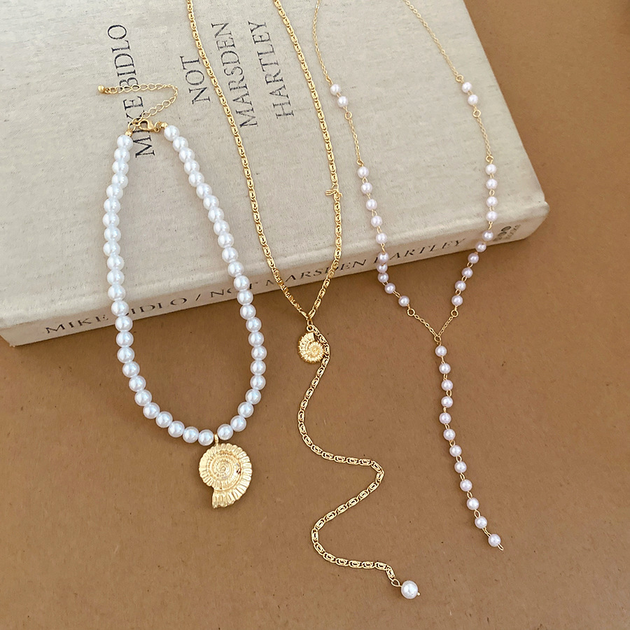 Beach vacation style conch pendant pearl multi-layer beaded necklace French collarbone chain light luxury niche design choker - view 8