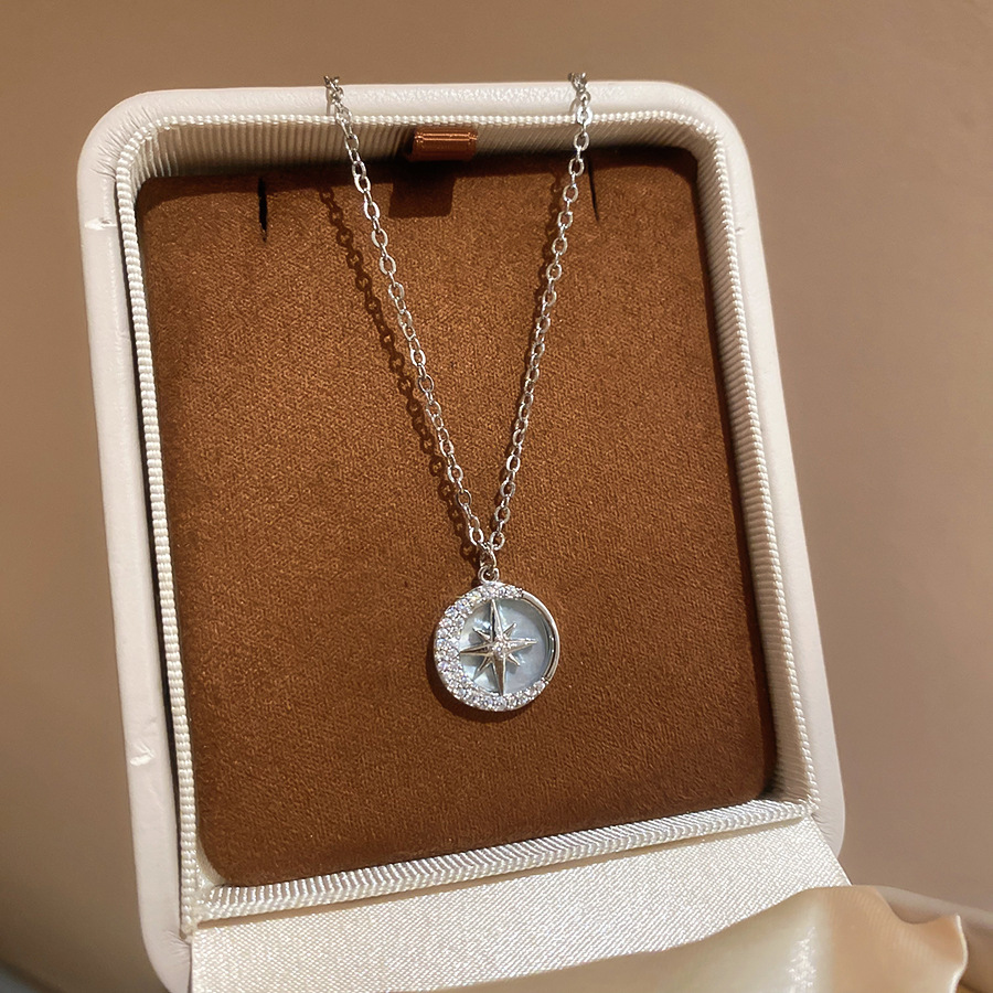 hexagram necklace, simple round resin pendant, women's choker collarbone chain, gift for best friend - view 6