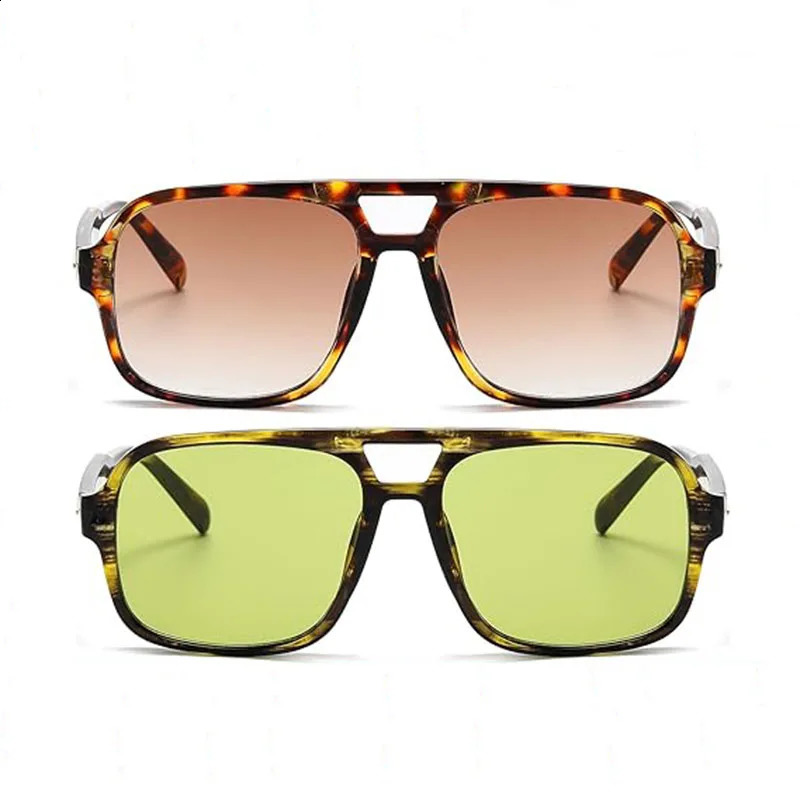 Fashion Double Bridges Square Rivet Sunglasses Retro Men Gradient Tea Shades UV400 Green Leopard Sun Glasses 260604 - view 3