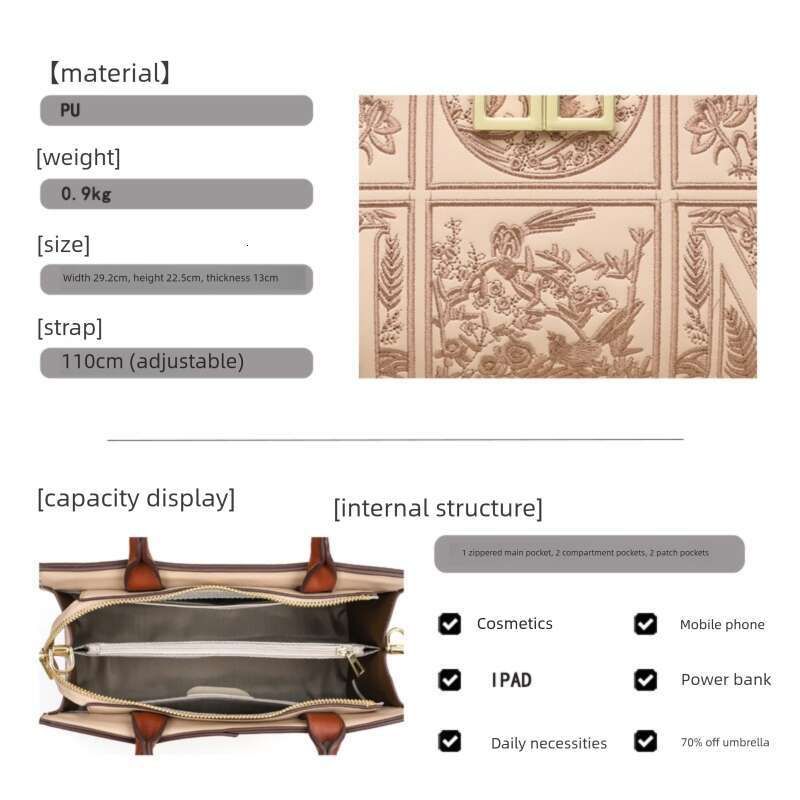 Women Vintage Style Embroidered High End Handbag Shoulder Crossbody Bag Large Capacity Niche Design SENYY