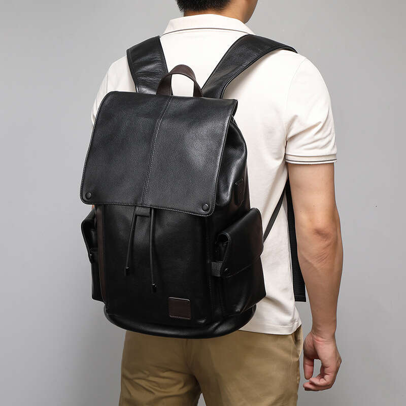 Men Genuine Leather Casual Top Layer Cowhide Versatile Backpack Large Capacity Travel Double Shoulder Bag SENYY