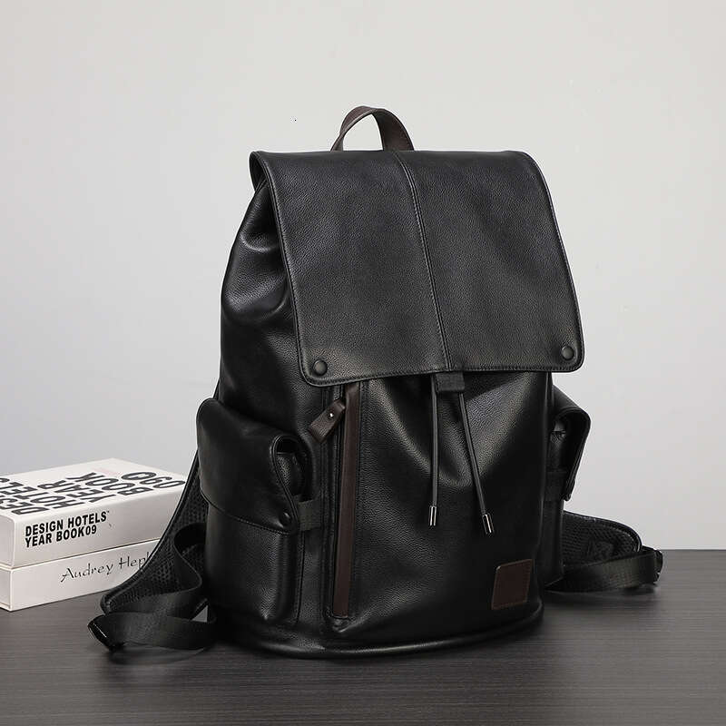 Men Genuine Leather Casual Top Layer Cowhide Versatile Backpack Large Capacity Travel Double Shoulder Bag SENYY