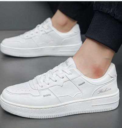 Men's White Skate Sneakers, Gender-Neutral Closed-Toe Casual Shoes with Polka-Dot Pattern, Buckle Strap, Extra-Wide Fit, Height-Increasing EVA Insole, - view 6