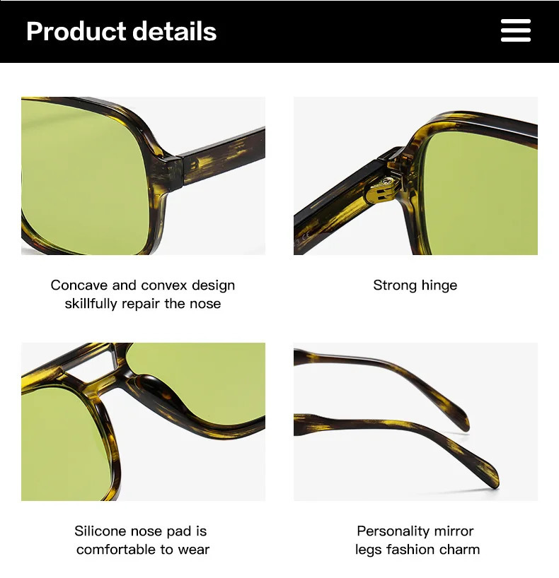 Fashion Double Bridges Square Rivet Sunglasses Retro Men Gradient Tea Shades UV400 Green Leopard Sun Glasses 260604 - view 6