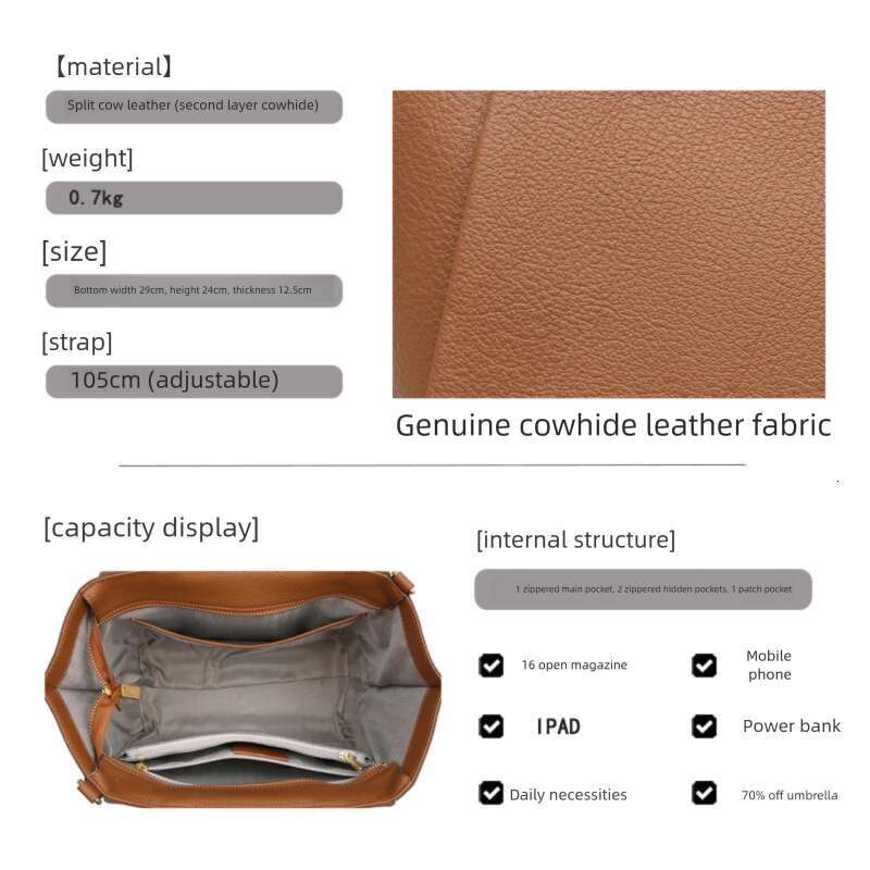Women Genuine Leather High End Elegant Commuter Bag Fashionable Shoulder Handbag Large Capacity Daily SENYY