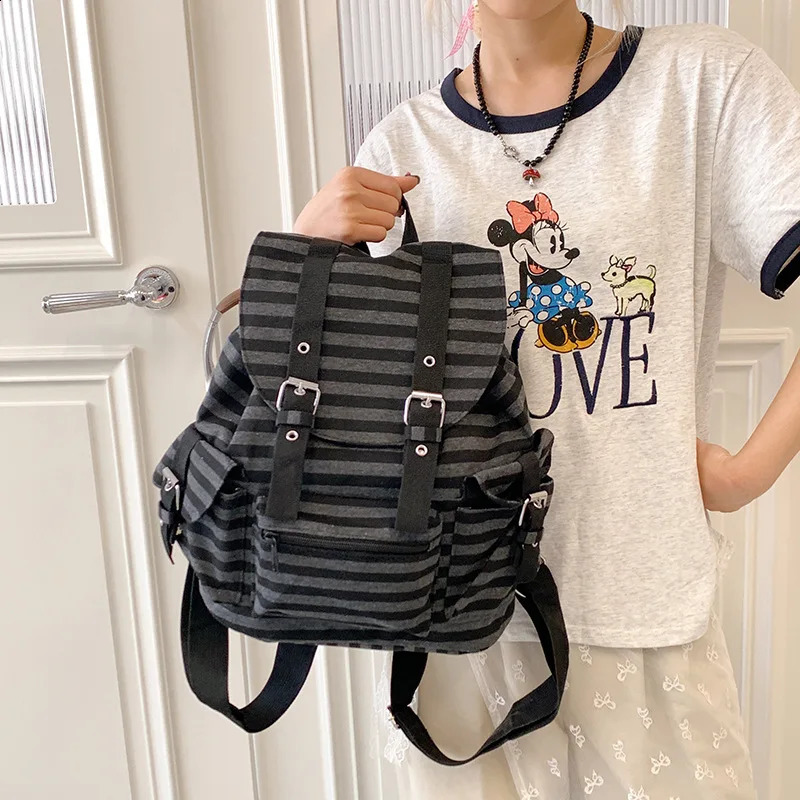 Retro Y2k Casual Striped College Backpack Korean Style School Bag Large Capacity Versatile Bookbags Leisure Kpop Girl y260615 - view 4