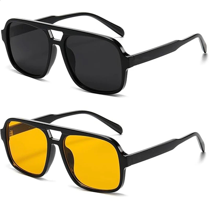 Fashion Double Bridges Square Rivet Sunglasses Retro Men Gradient Tea Shades UV400 Green Leopard Sun Glasses 260604 - view 4