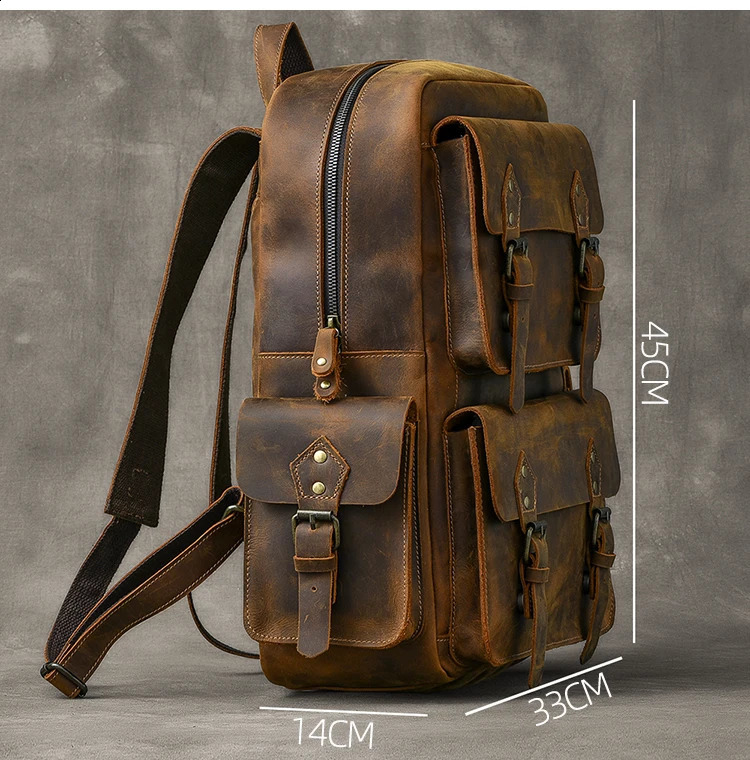 Vintage Crazy Horse Genuine Leather Backpack Men Bagpack Cowhide Hiking 17laptop Bag Male Travel Rucksack Large M815 y260611 - view 4