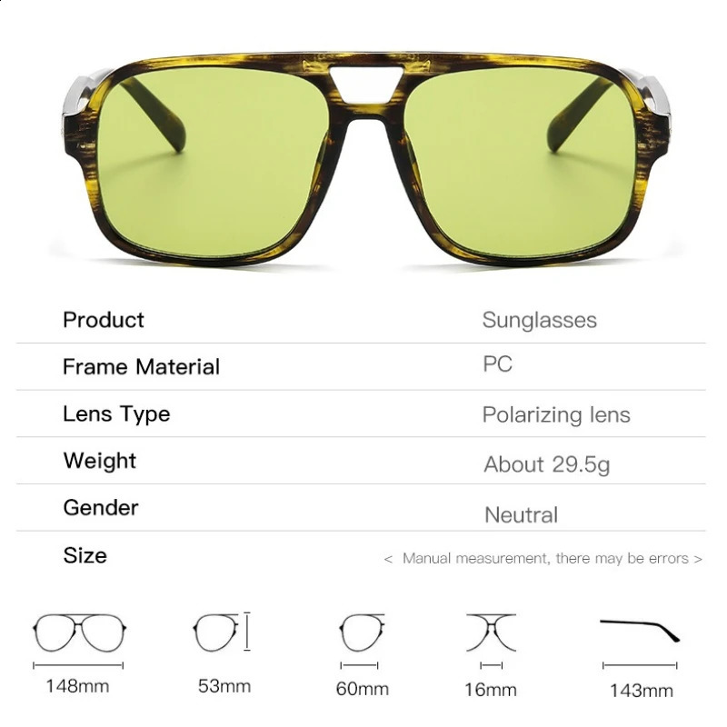 Fashion Double Bridges Square Rivet Sunglasses Retro Men Gradient Tea Shades UV400 Green Leopard Sun Glasses 260604 - view 7