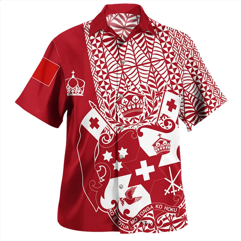 Summer Vintage 3D Polynesian Tonga Flag Emblem Printing Shirts Tonga Coat Of Arm Rubgy Graphic Short Shirts Men Fashion Tops260605BJ - view 4