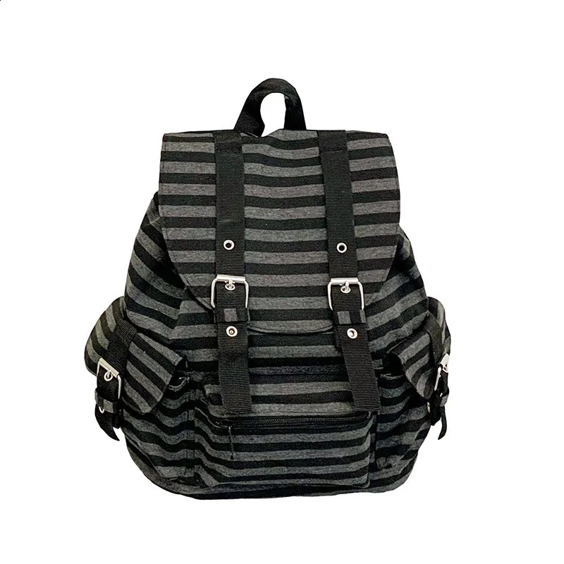 Retro Y2k Casual Striped College Backpack Korean Style School Bag Large Capacity Versatile Bookbags Leisure Kpop Girl y260615 - view 6