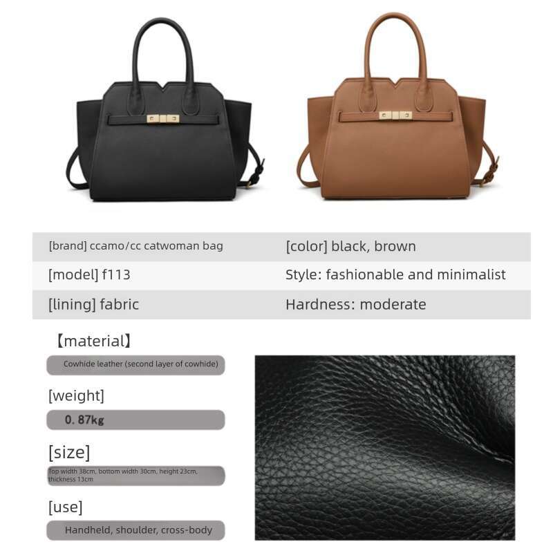 Women Cowhide Large Capacity Tote Handbag High End Autumn Winter Shoulder Bag For Commuting SENYY