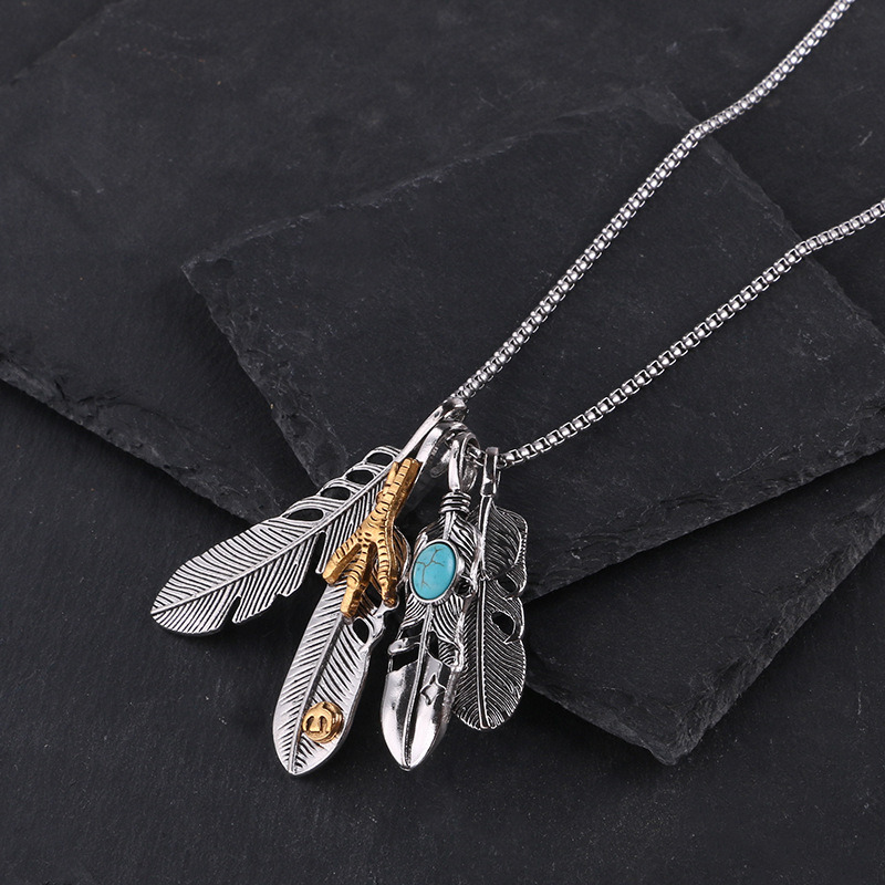 S925 Sterling Silver Charm Vintage Necklace Takahashi Goro Simple Indians Feather Pendant For Man P002