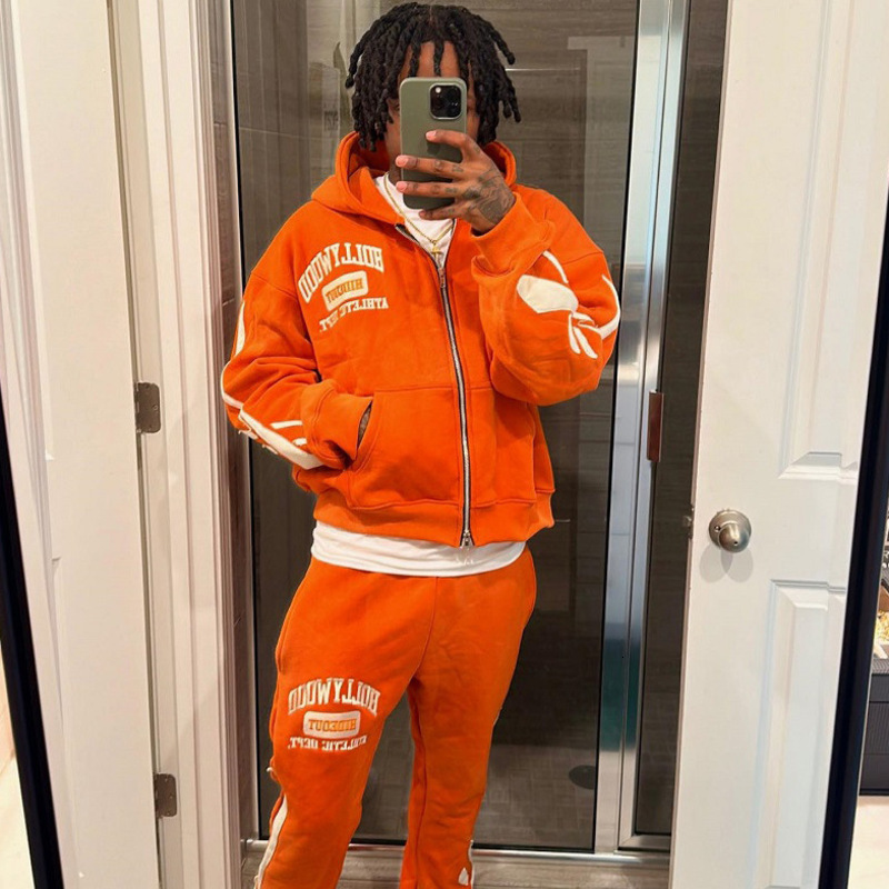 Designer Tracksuit Men Unisex Zip Hoodie Flared Pants Set Y2K Hip Hop Letter Print Streetwear 2 Piece Outfit - view 3
