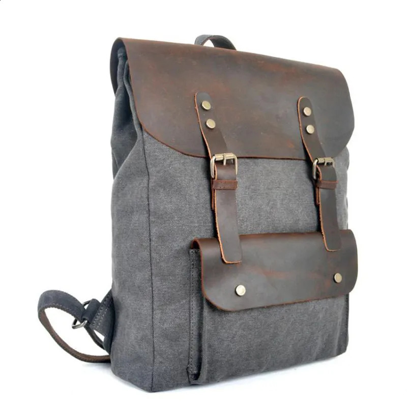 Fashion Backpack Leather Canvas men Women School Bag Bagpack Rucksack male Daypack Knapsack Teenager mochila Hiking y260611 - view 3