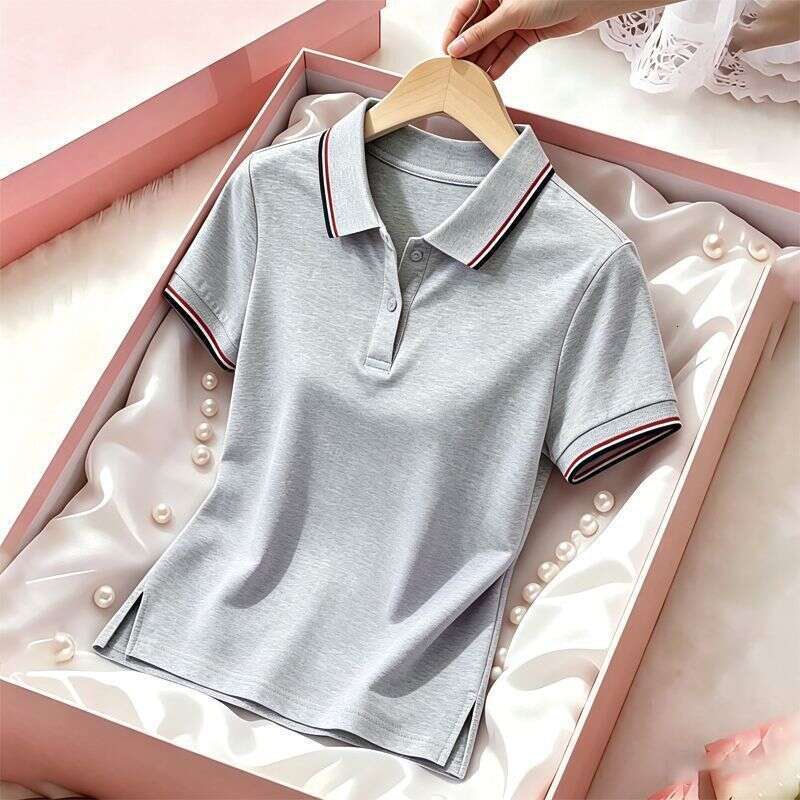 Women's Short Sleeve T-Shirt, Black 100% Cotton Loose-Fit Batwing Bell-Sleeve Top with Crew Neck, Red and White Piping, Applique Detail, Anti-Shrink C - view 3