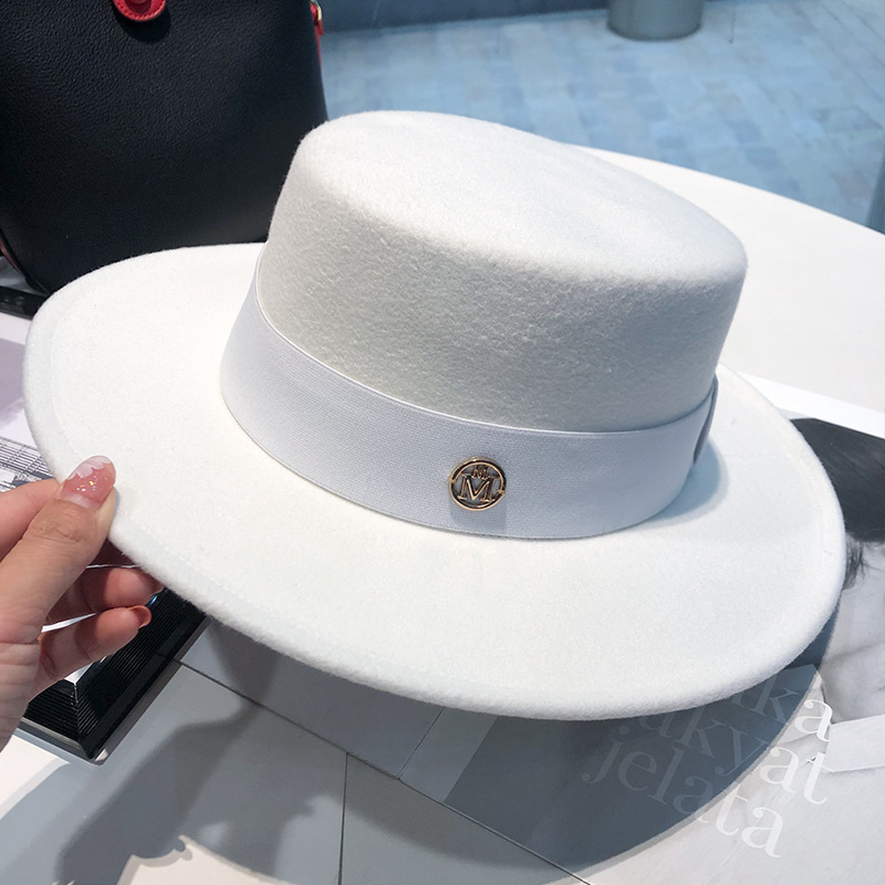 Flat-top French felt hat Autumn and winter felt hats Letter accessories womens wide-brimmed hat sombrero fedora bonnet femme 260130