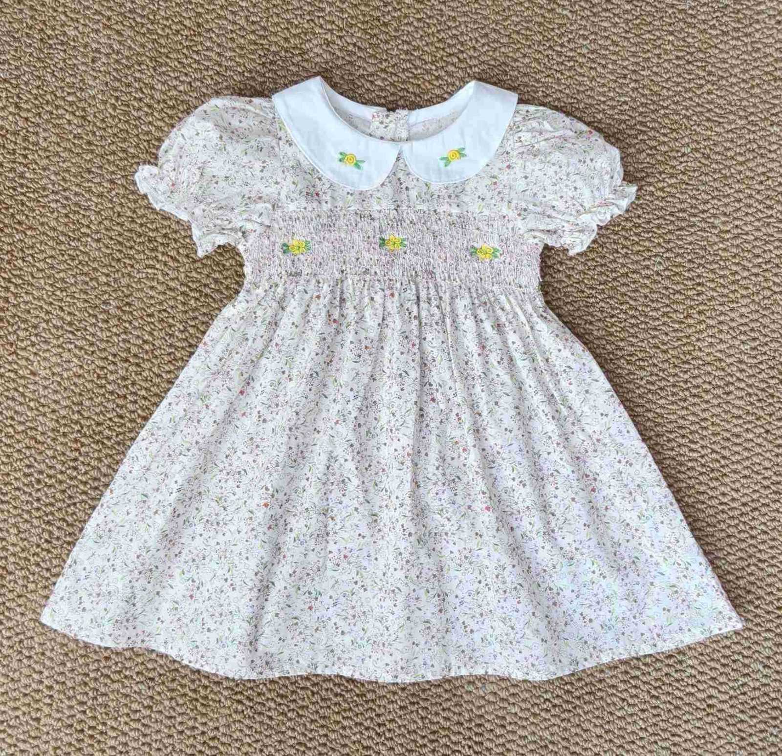 New Summer Girls Short-Sleeve Doll Collar Printed Dress Stylish Short-Sleeve Blue Floral Dress210317