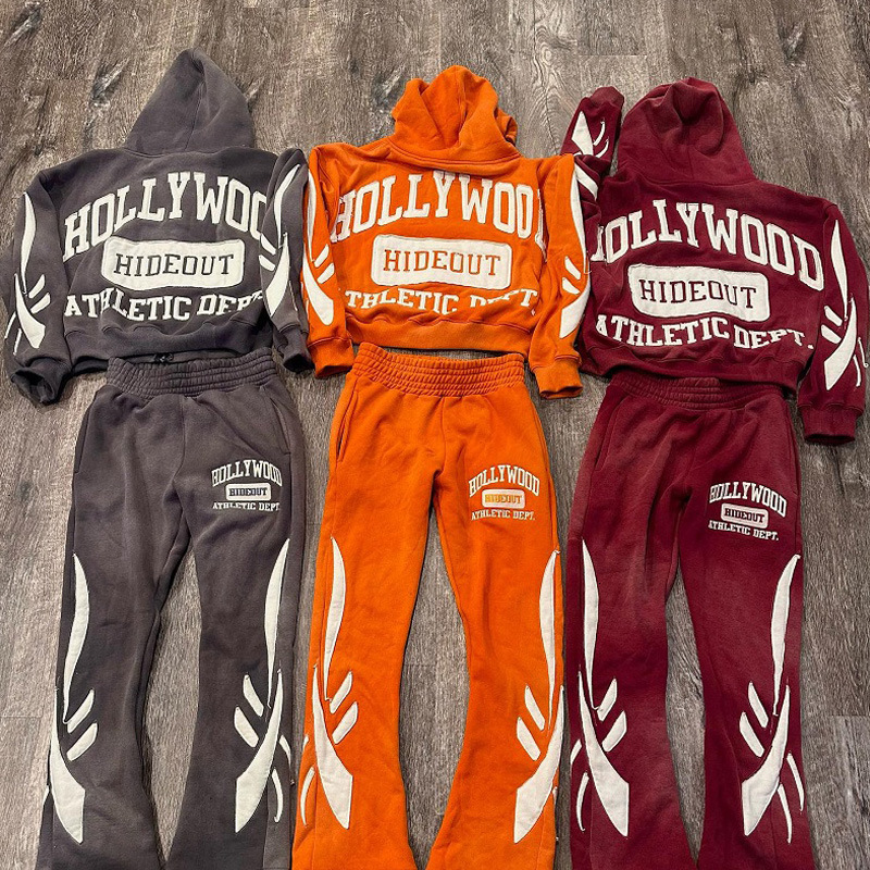 Designer Tracksuit Men Unisex Zip Hoodie Flared Pants Set Y2K Hip Hop Letter Print Streetwear 2 Piece Outfit - view 6