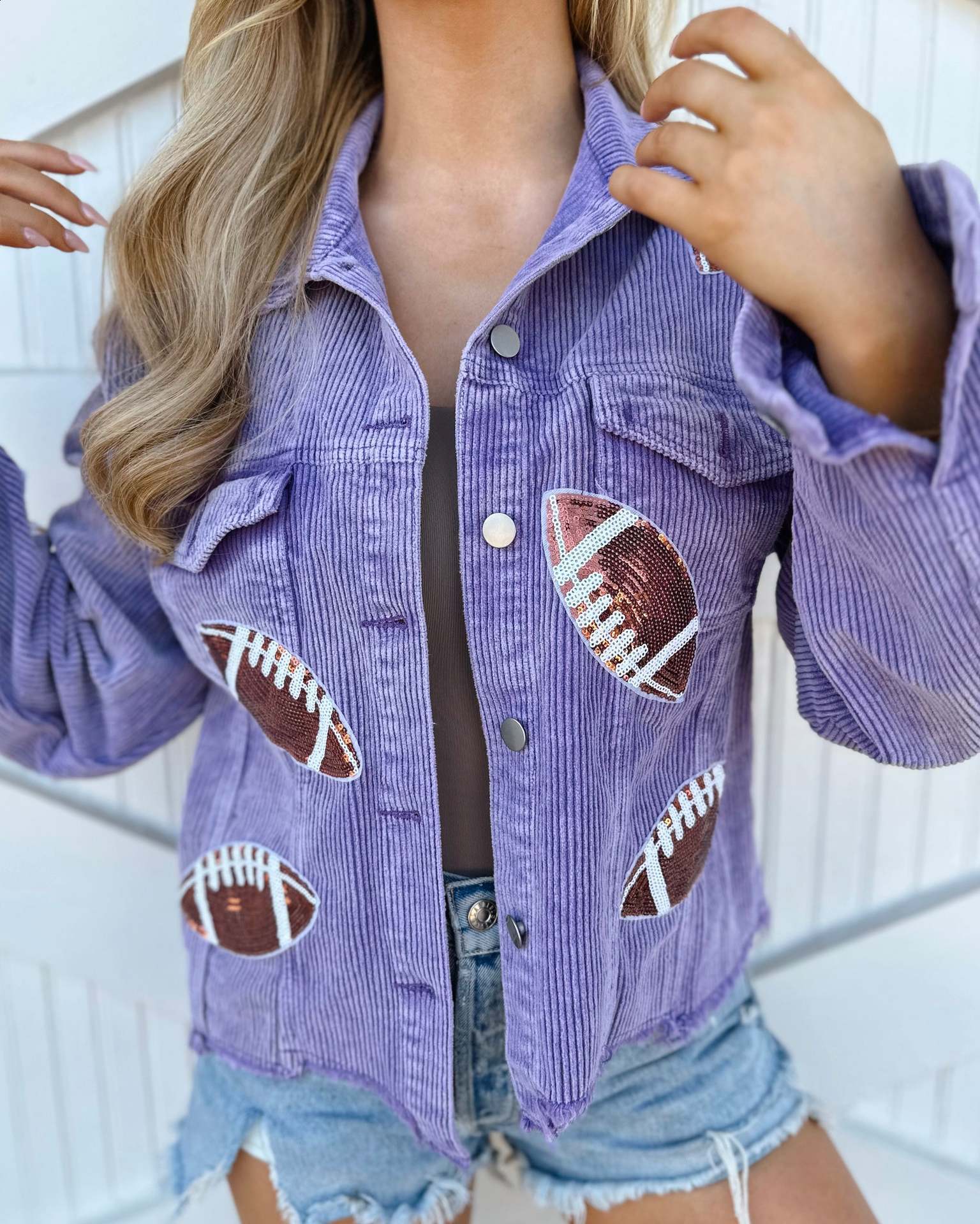 Distressed Corduroy Jacket Womens Baseball Sequin Lapel Long Sleeve Autumn And Winter Jacket Tops For Outerwear 240723