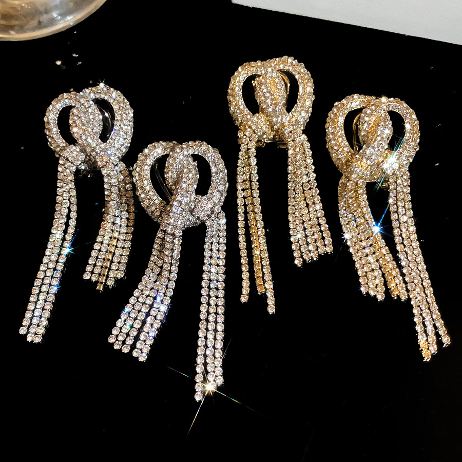 European and American fashion full-diamond three-dimensional cross tassel heavy-duty light luxury temperament stud earrings, niche design earrings for - view 5