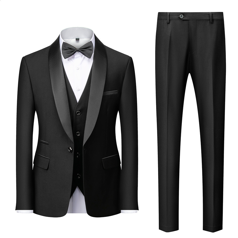 Mens Suit Set Three-Piece Green Fruit Collar Groom Wedding Suit Slim Fit Burgundy Best Man Suit Wedding Formal Wear 240514wtt