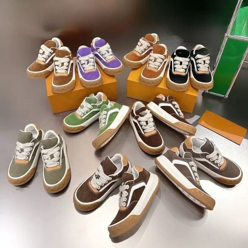 Vuittun Luxury Designer Shoes Men Women Retro Suede Skate Sneakers Gum Rubber Sole Low Top Lace Up Casual Platform Shoes Couple Daily Walking Board Shoes Size 36-44