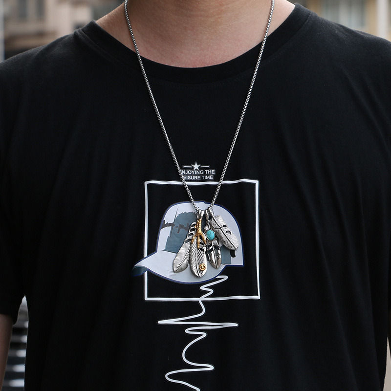 S925 Sterling Silver Charm Vintage Necklace Takahashi Goro Simple Indians Feather Pendant For Man P002