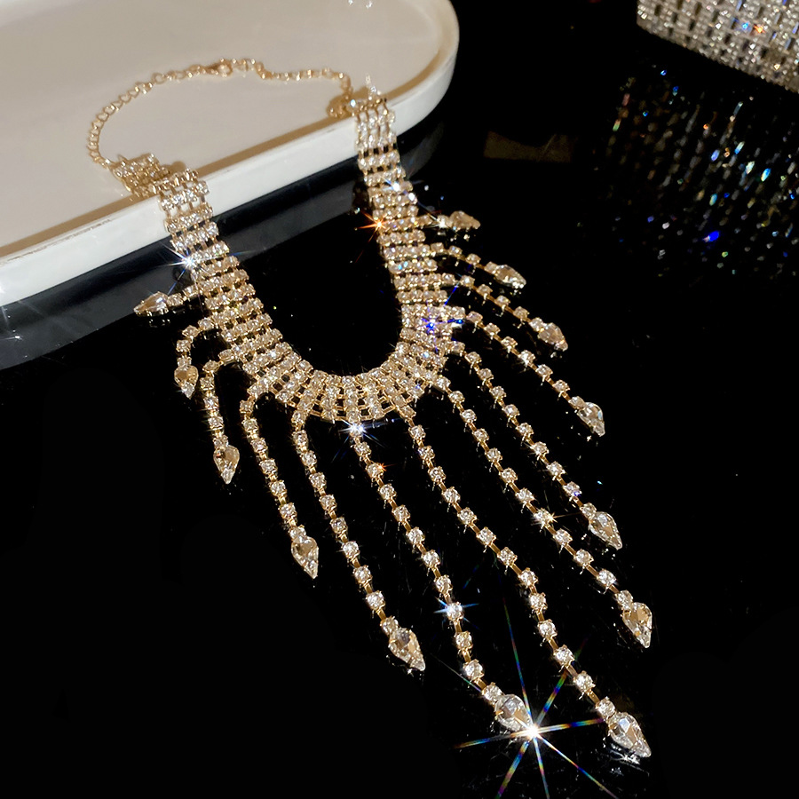 European American fashion shiny rhinestone tassel exaggerated and unique trendy necklace, stylish internet celebrity design accessory for women - view 7
