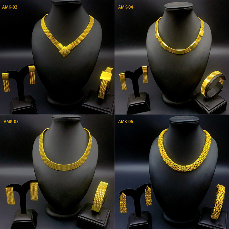 Dubai Jewelry Set 3Pcs Bracelet Necklace Earring Set 18K Gold Plated Necklace Fashion Bridal Wedding Party Gift 240913