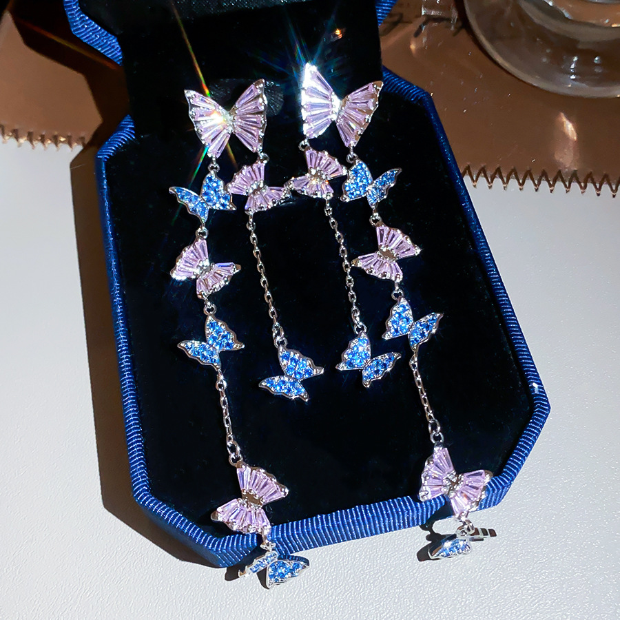 Silver needle zircon butterfly tassel pendant fresh and sweet earrings, unique design niche earrings for women - view 5
