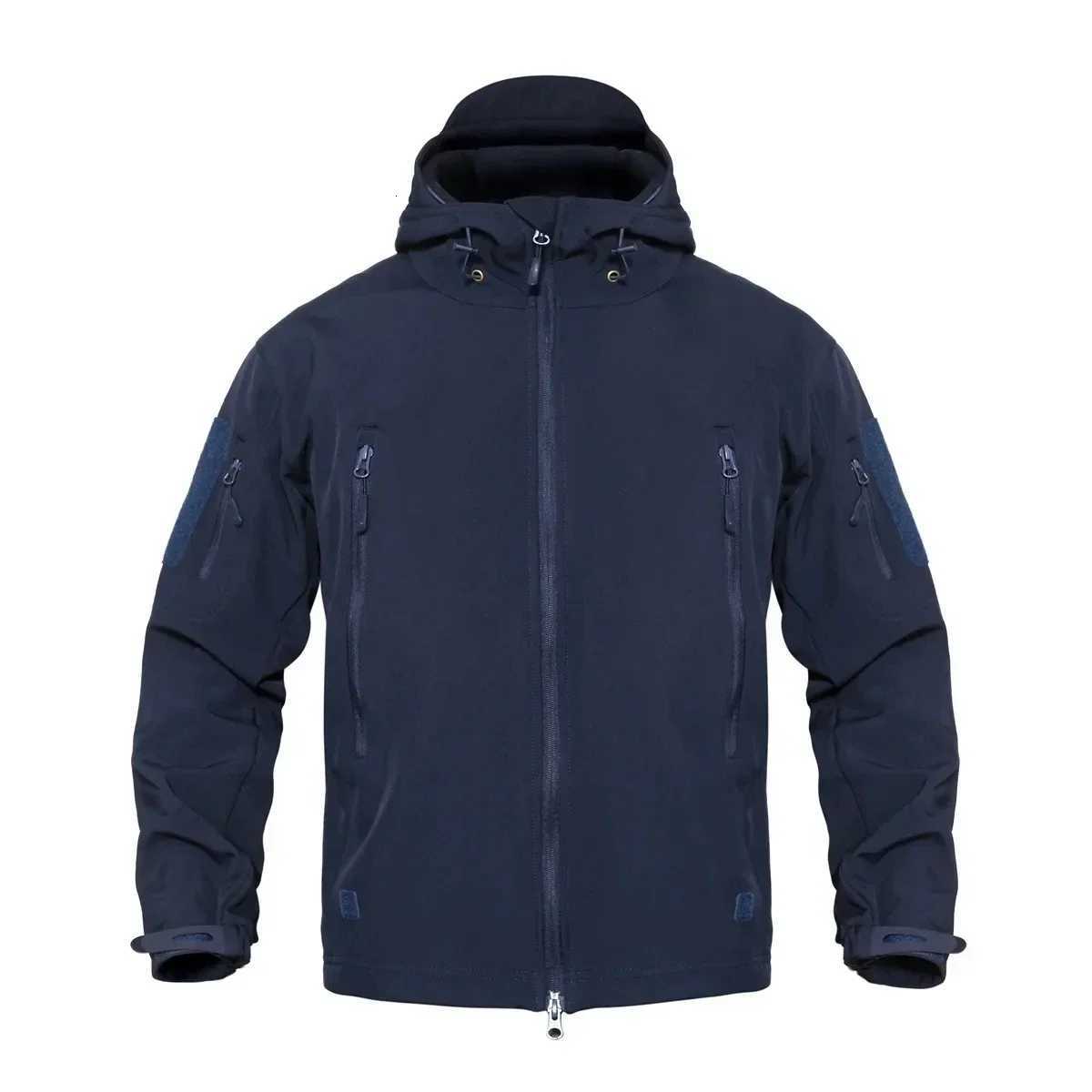 Navy Blue Soft Shell Outdoors Jacket Men Waterproof Army Tactical Jacket Coat Winter Warm Fleece Hooded Windbreaker And Pants J260608 - view 3
