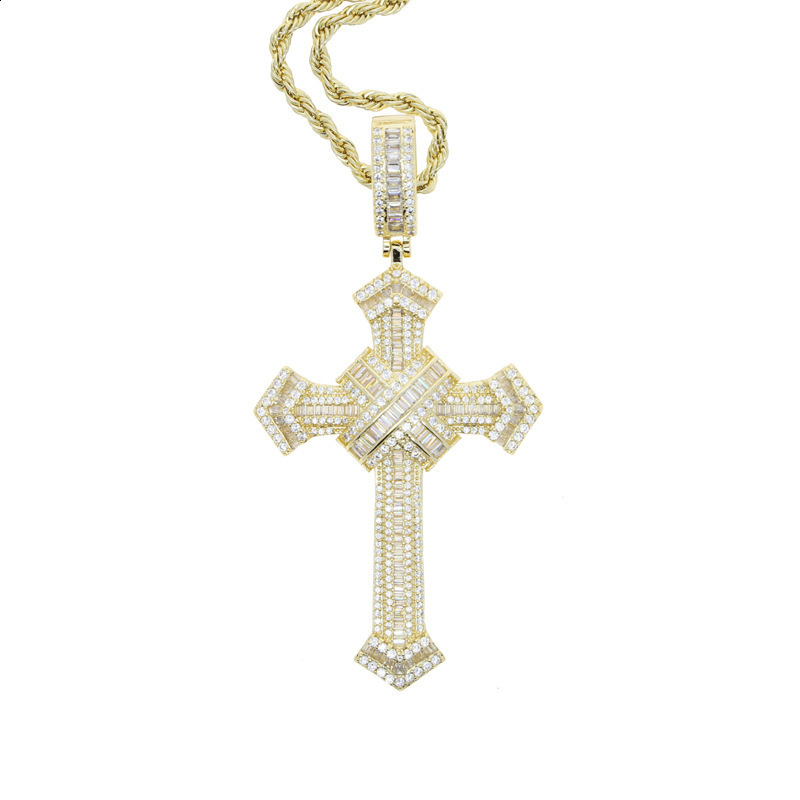 Vintage Long Lab Diamond Cross Pendant 925 Sterling Silver Party Wedding Pendants Necklace For Women men Jewelry Gift 250106