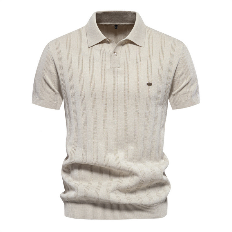 Mens Knitted Polo Shirt Woolen Short Sleeve Turn Down Collar European Size Spring Summer Business Casual Top